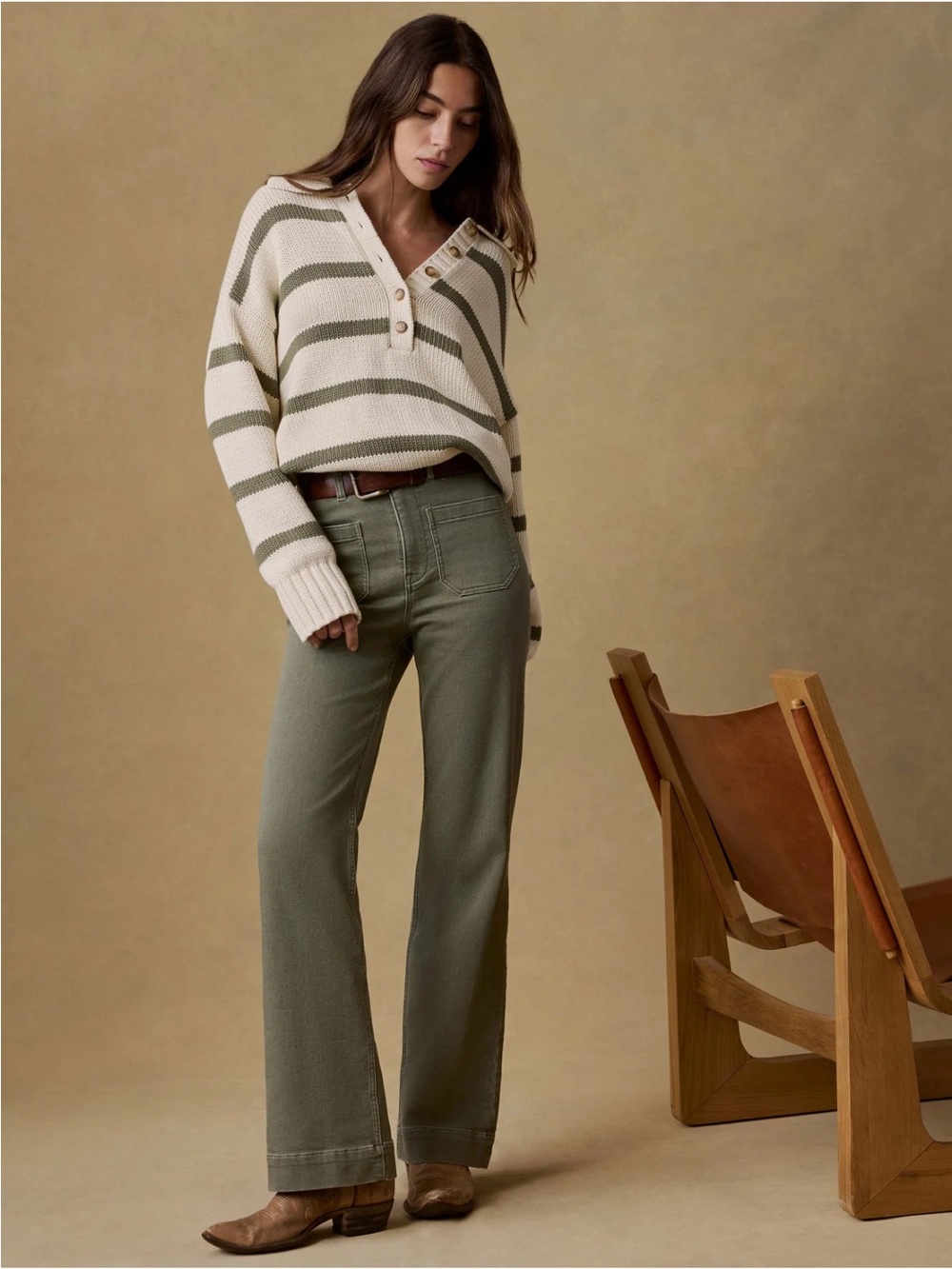 Faherty Indigo Stretch Terry Patch Pocket Ankle Pant Island Olive Green 29 Soft